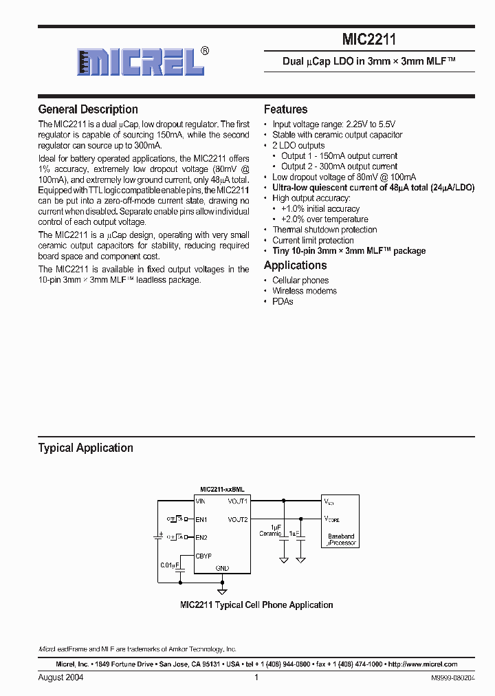 MIC2211-WSBML_52345.PDF Datasheet