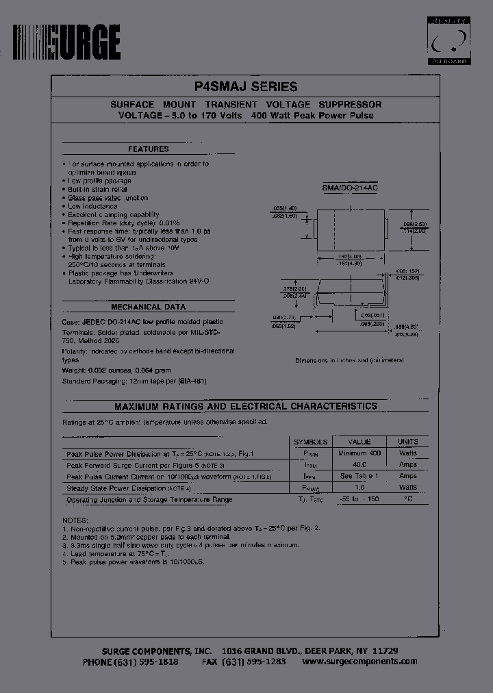 P4SMAJ170CA_586095.PDF Datasheet