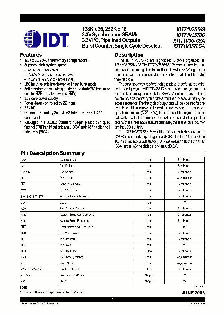 IDT71V3576S150PF_790854.PDF Datasheet