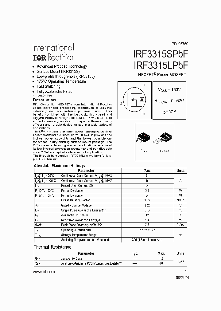 IRF3315SPBF_709777.PDF Datasheet