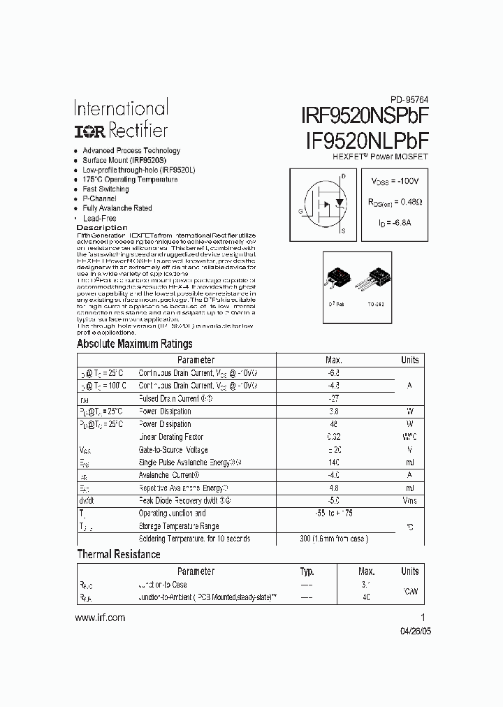 IRF9520NSPBF_709456.PDF Datasheet