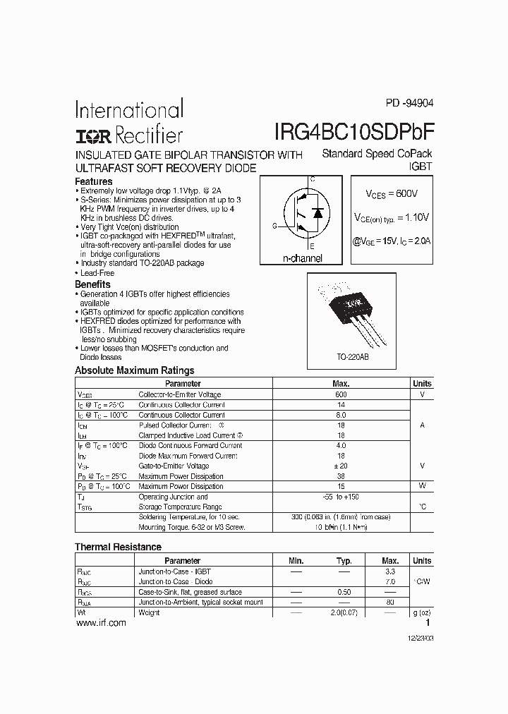 IRG4BC10SDPBF_730019.PDF Datasheet