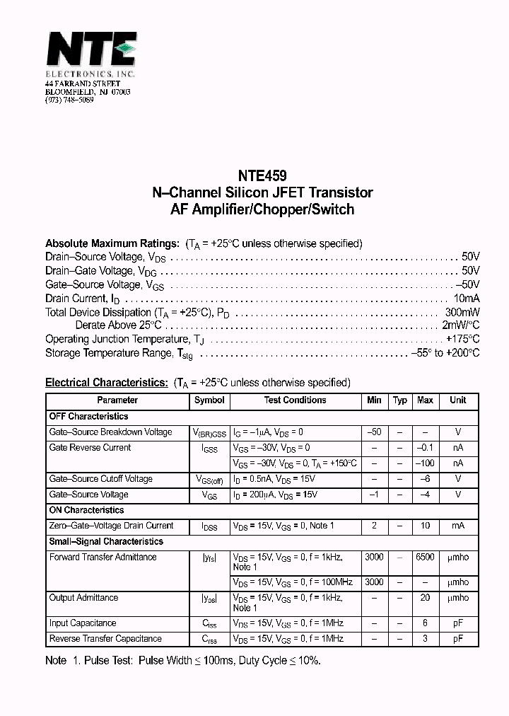 NTE459_1014848.PDF Datasheet