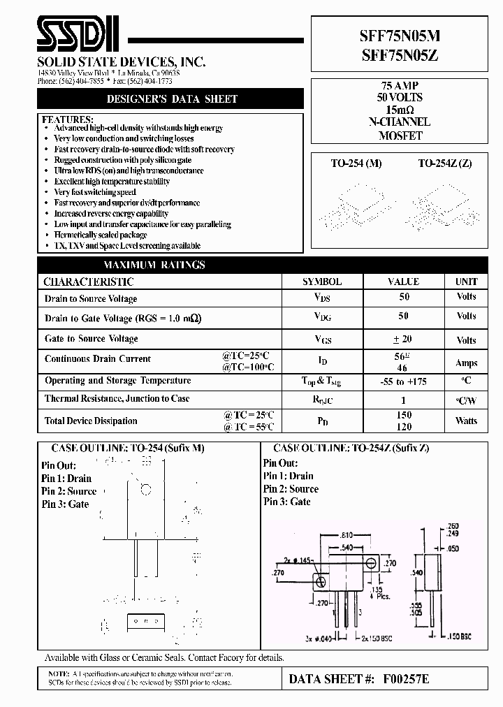 SFF75N05Z_922325.PDF Datasheet