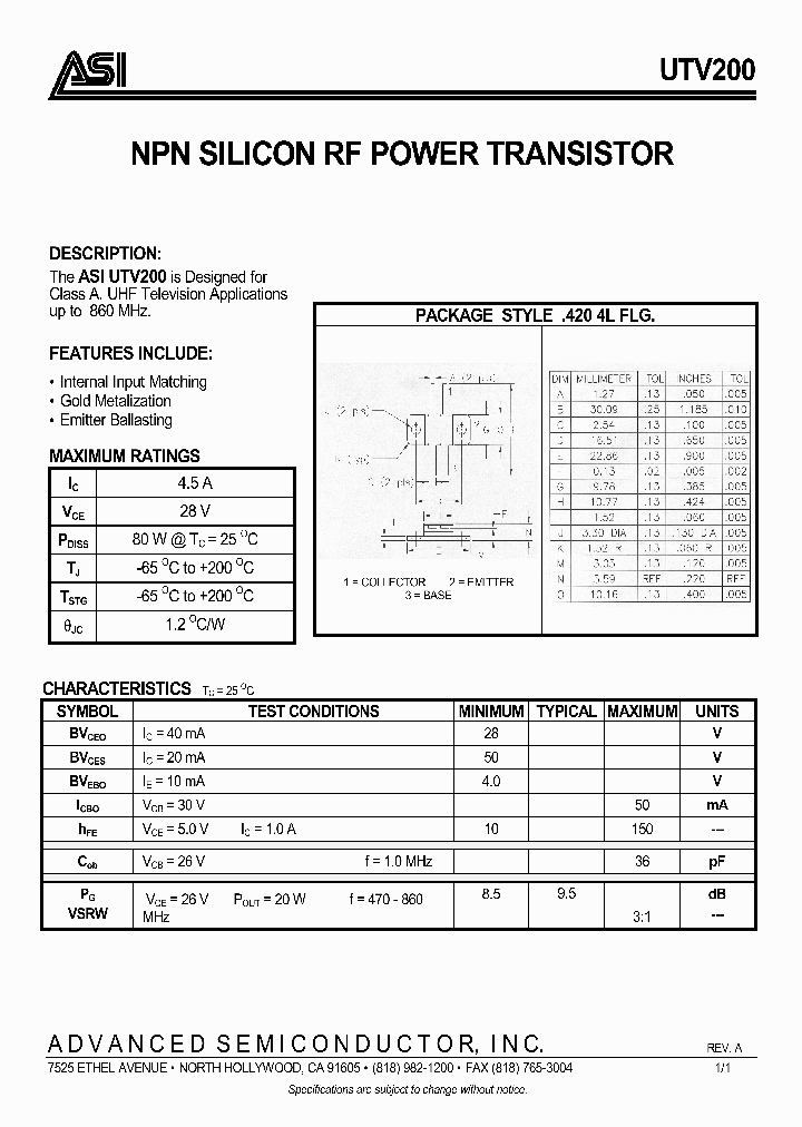 UTV200_943263.PDF Datasheet