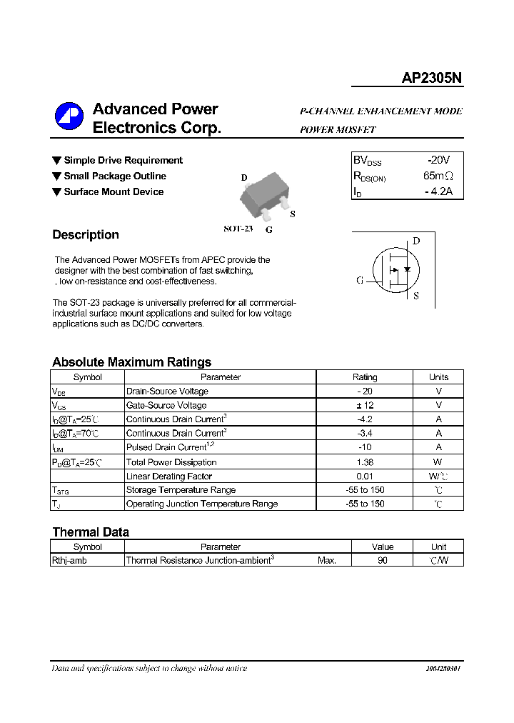 AP2305N_1096485.PDF Datasheet