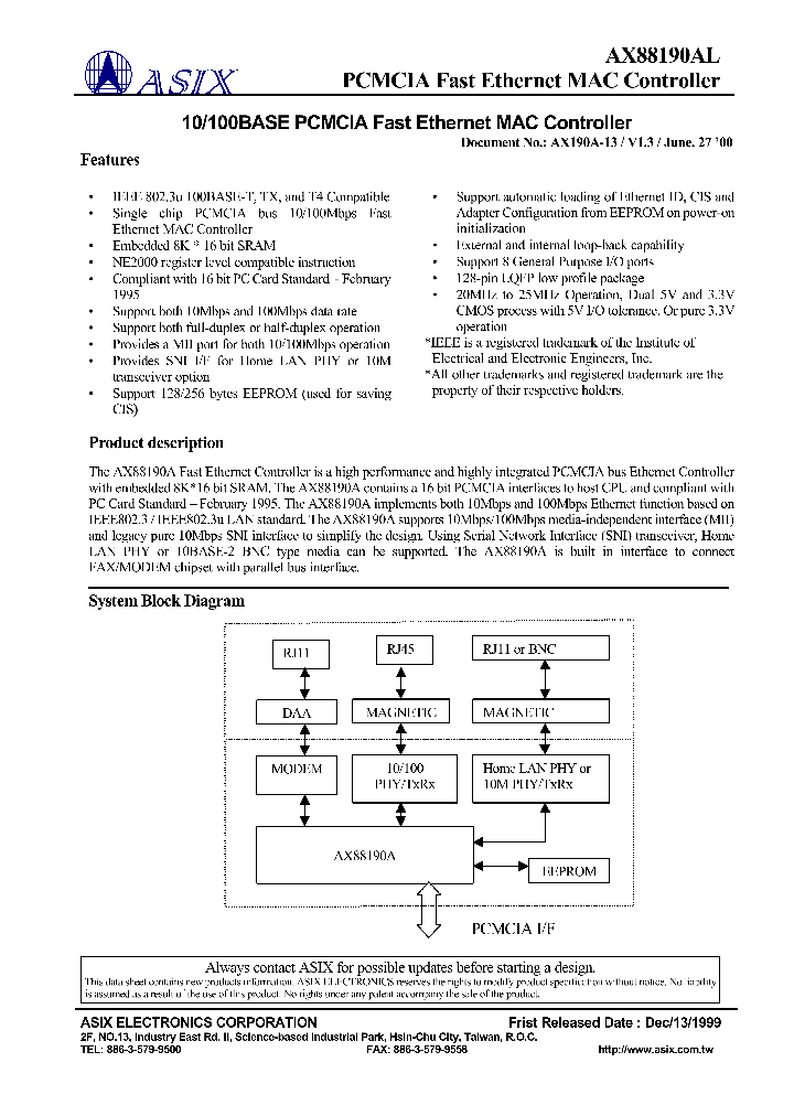 AX88190_1133225.PDF Datasheet