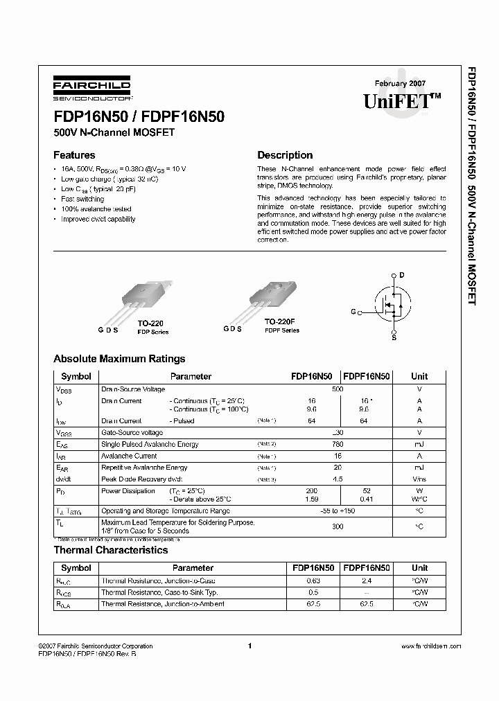 FDPF16N50_1239587.PDF Datasheet