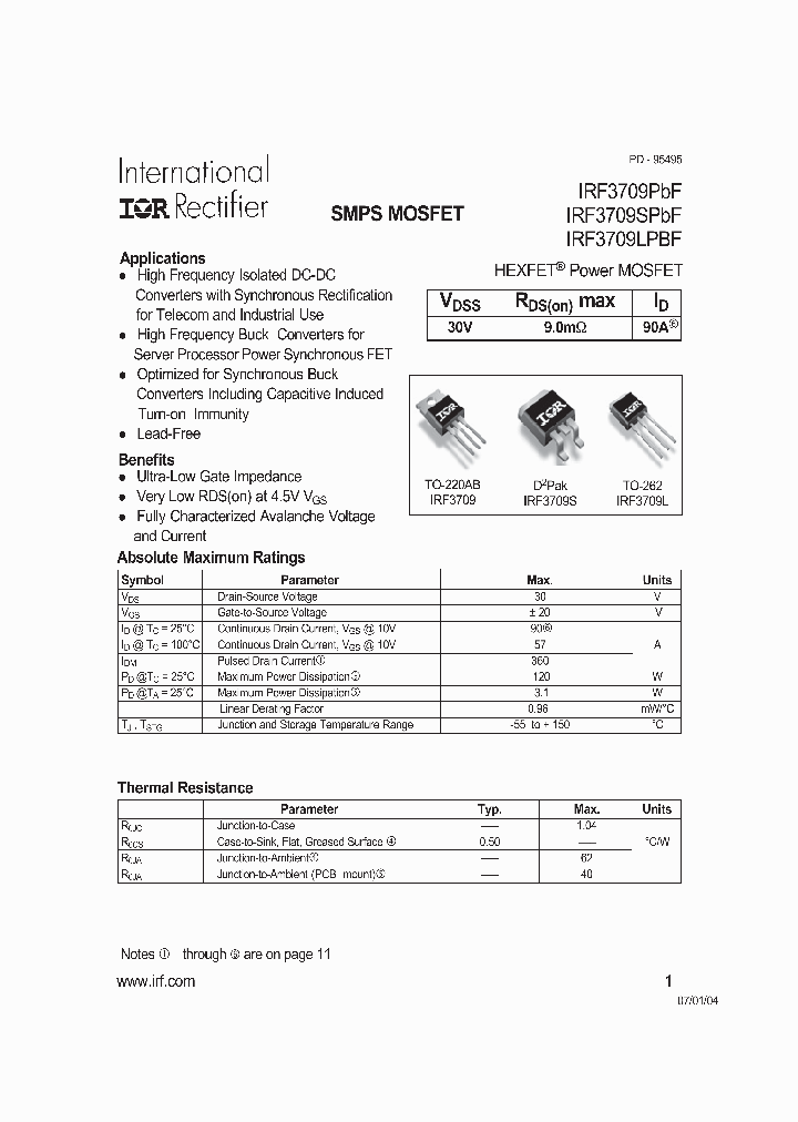 IRF3709SPBF_1255373.PDF Datasheet