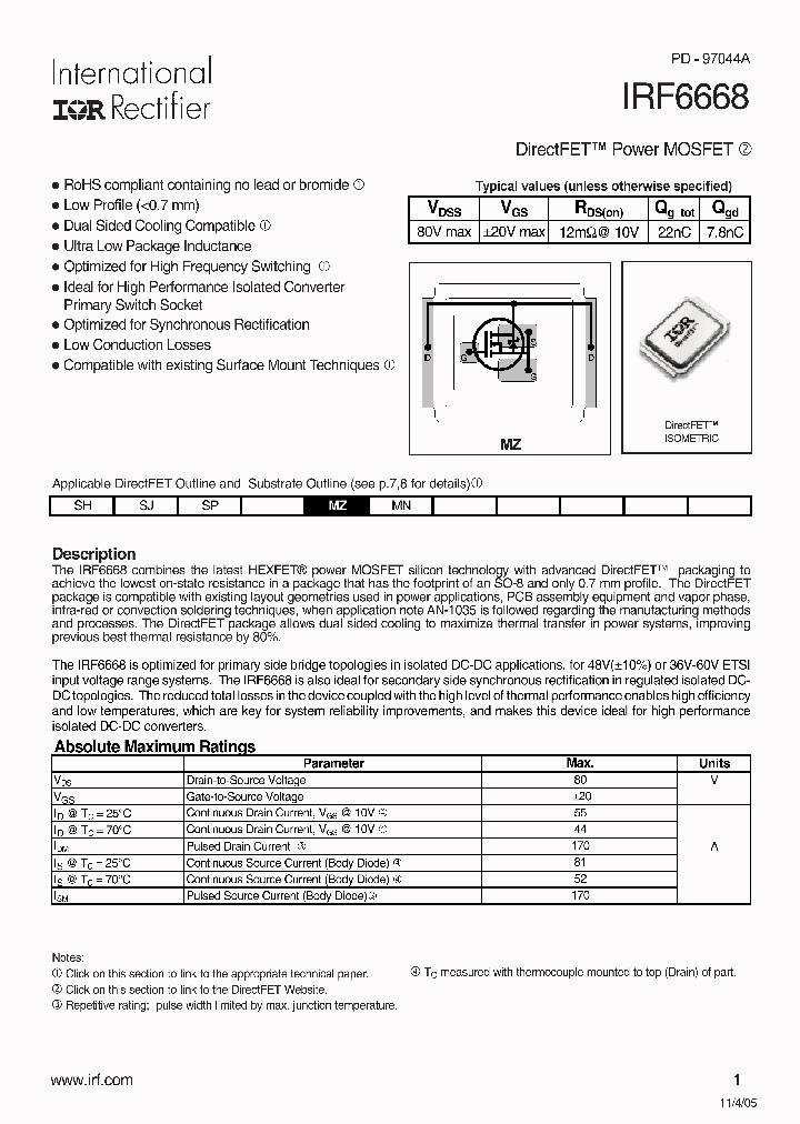 IRF6668_1255529.PDF Datasheet