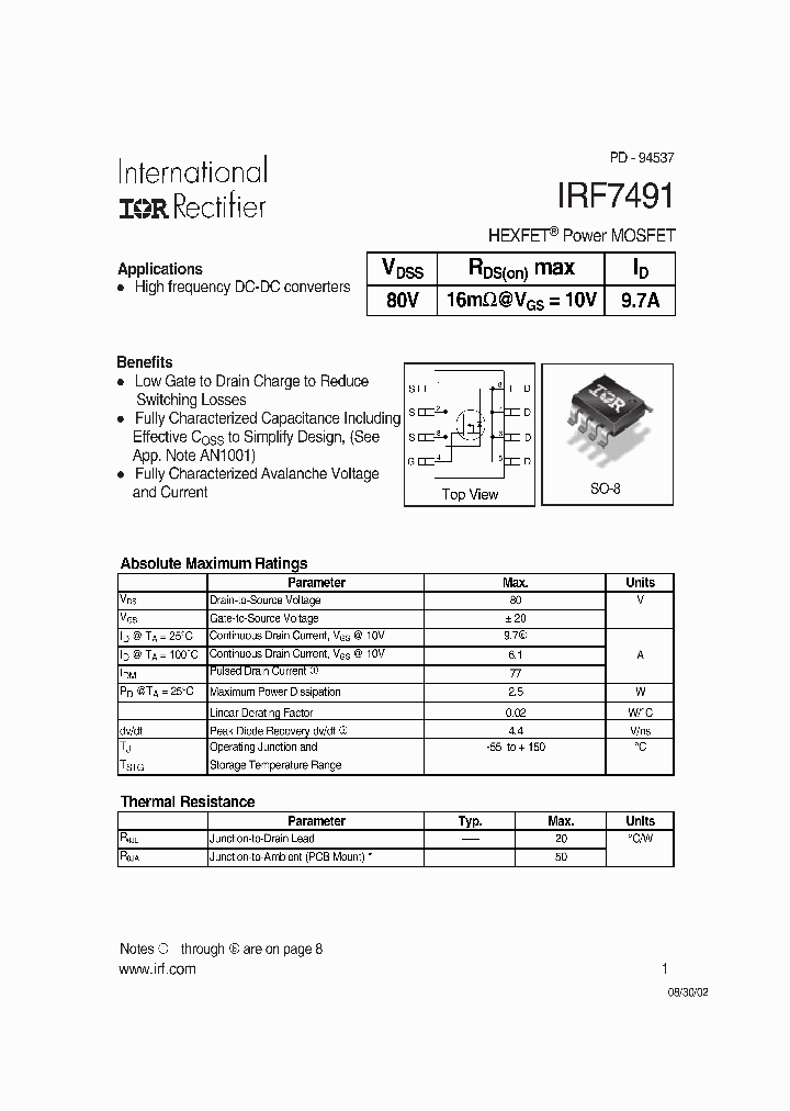 IRF7491_1255630.PDF Datasheet