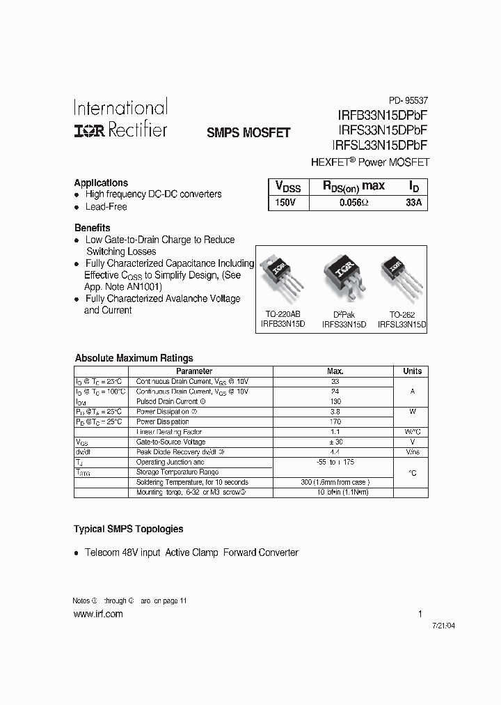 IRFS33N15DPBF_1066988.PDF Datasheet