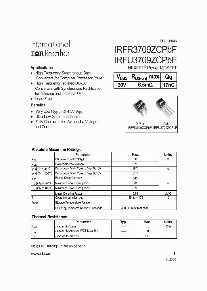 IRFR3709ZCPBF_709403.PDF Datasheet