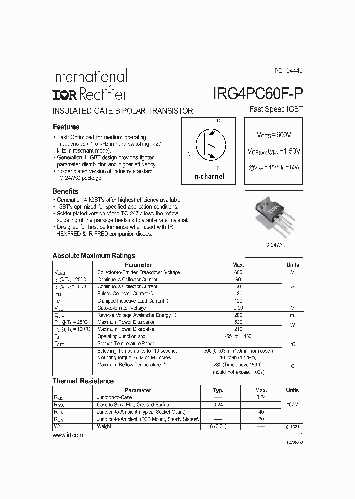 IRG4PC60F-P_1256376.PDF Datasheet