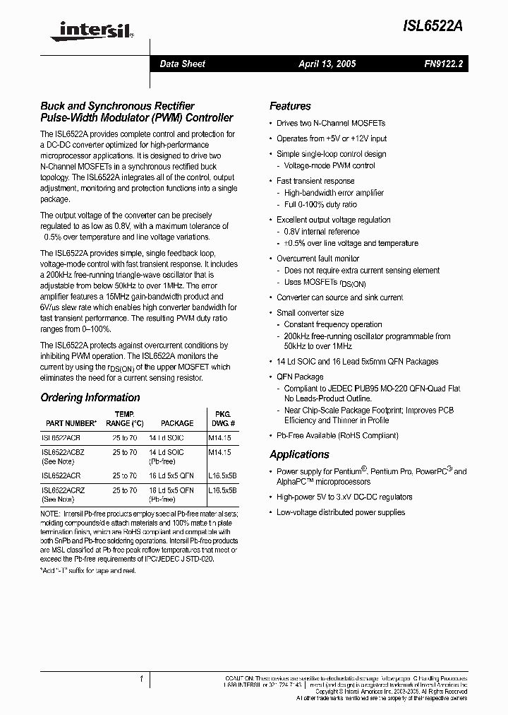 ISL6522ACRZ-T_1257500.PDF Datasheet