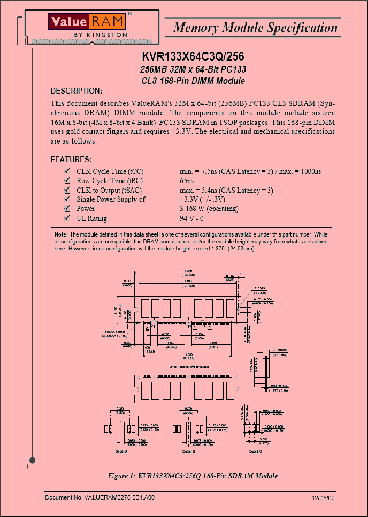 KVR133X64C3Q256_1261938.PDF Datasheet