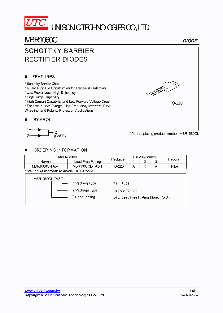 MBR1060CL-TA3-T_672420.PDF Datasheet