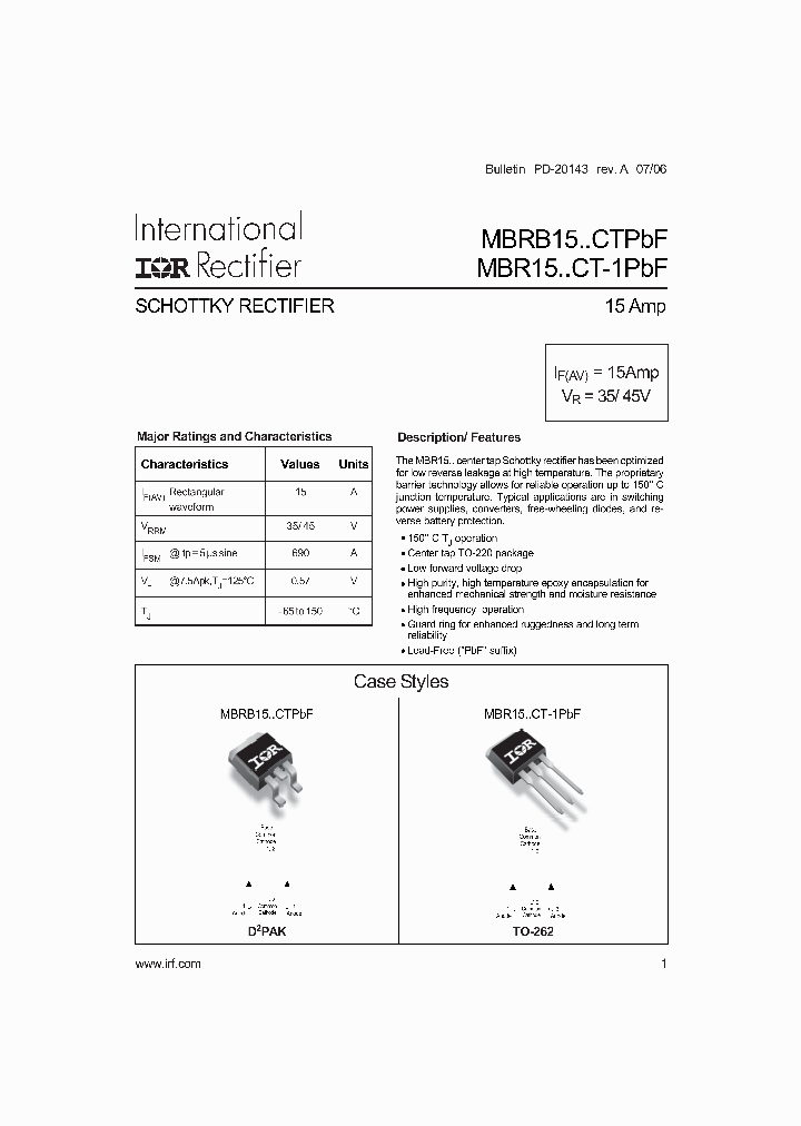 MBRB15CTPBF_1275130.PDF Datasheet