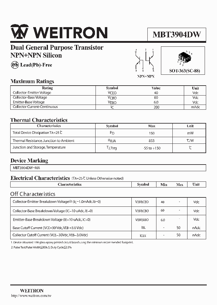 MBT3904DW_1275303.PDF Datasheet