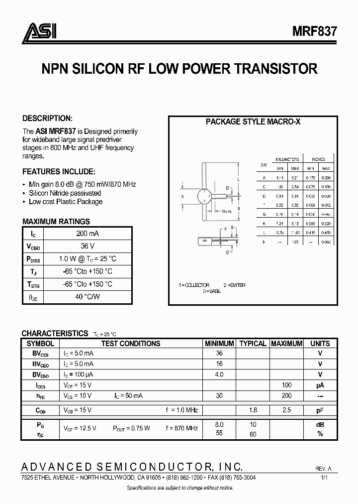 MRF837_1067120.PDF Datasheet