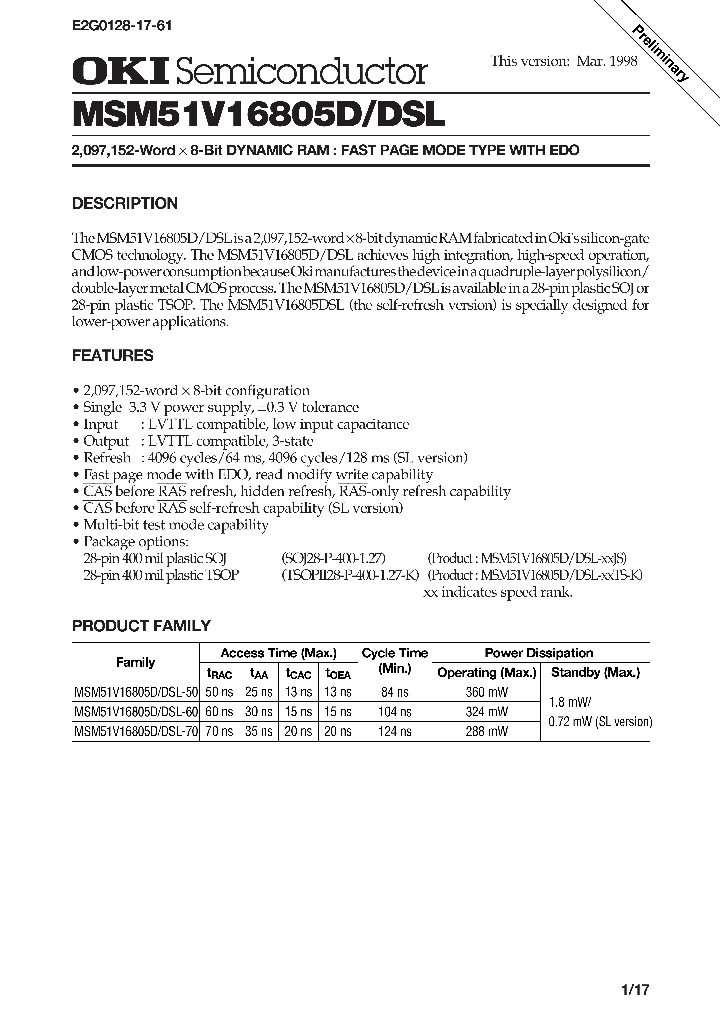 MSM51V16805DSL-70TS-K_1284605.PDF Datasheet