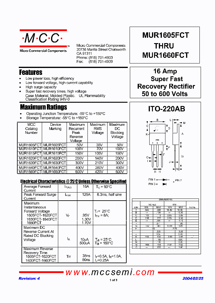 MUR1605FCT_1083892.PDF Datasheet