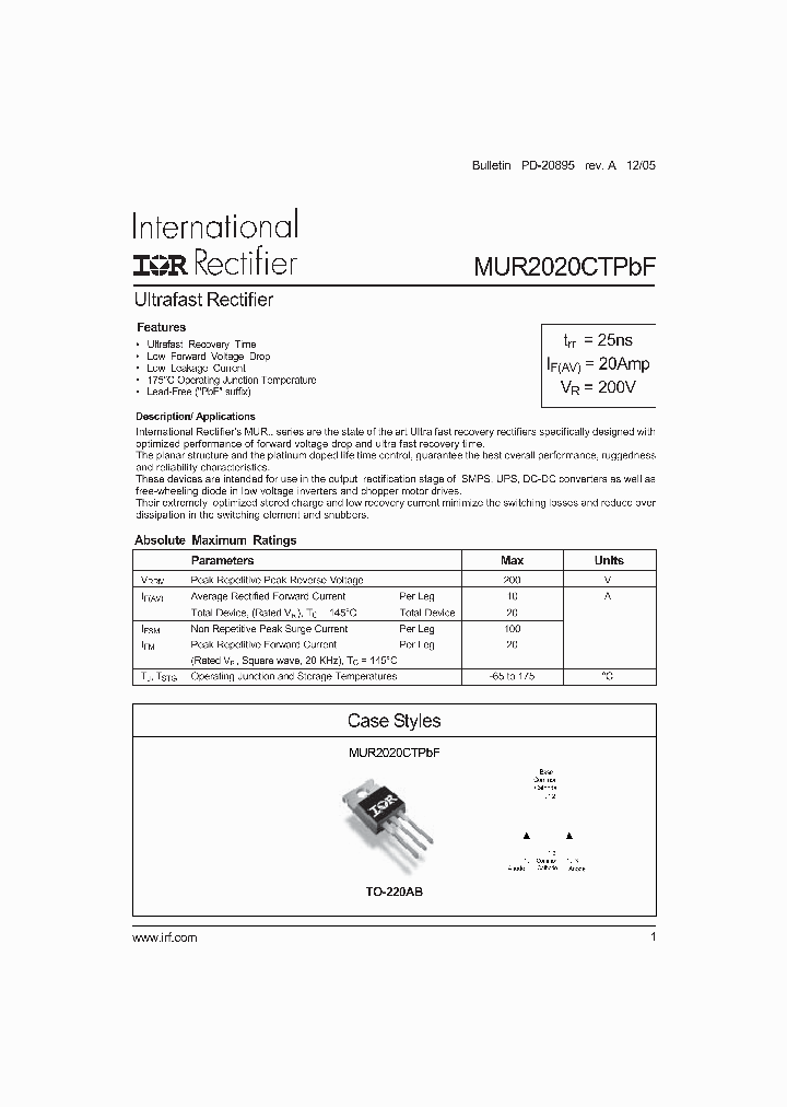 MUR2020CTPBF_1131909.PDF Datasheet