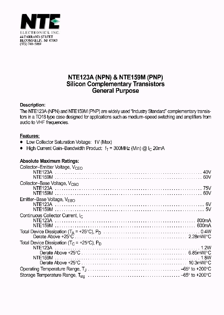 NTE159M_1290196.PDF Datasheet