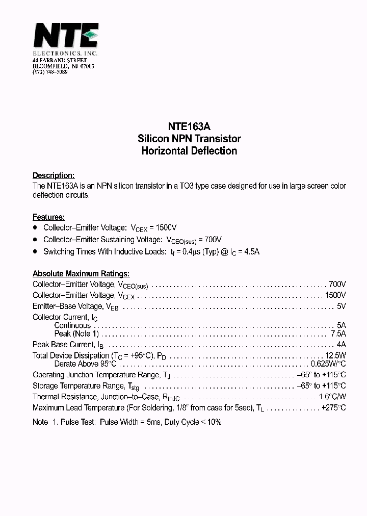 NTE163A_1290225.PDF Datasheet