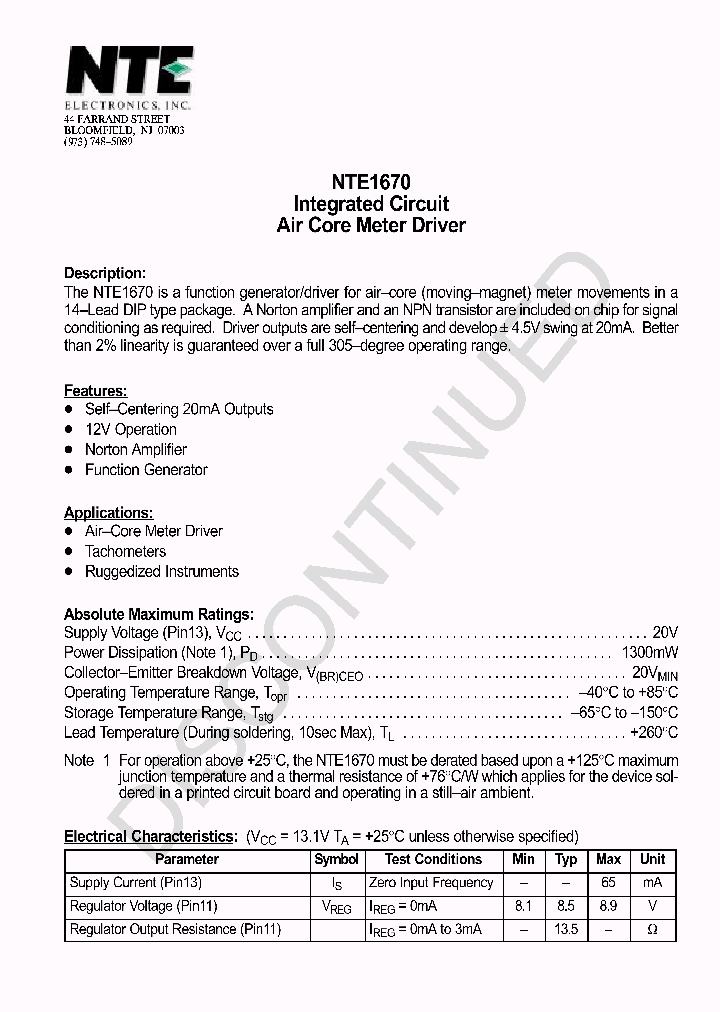 NTE1670_1290239.PDF Datasheet