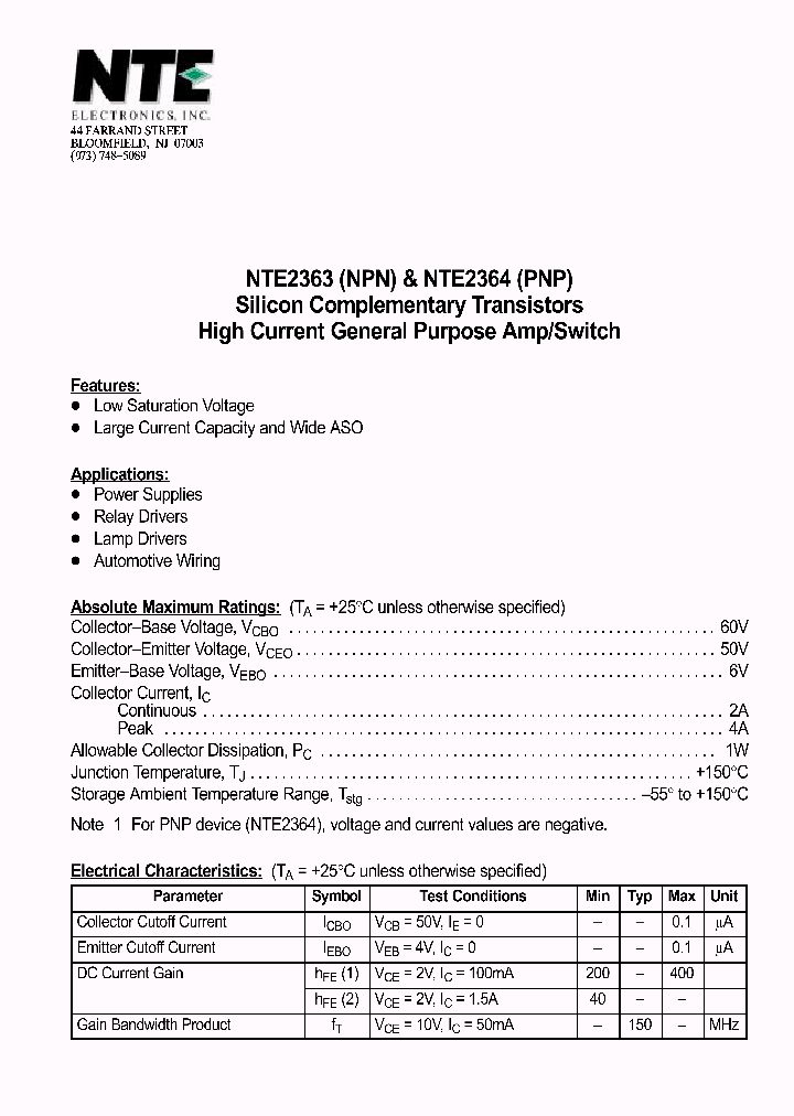 NTE2364_1290558.PDF Datasheet