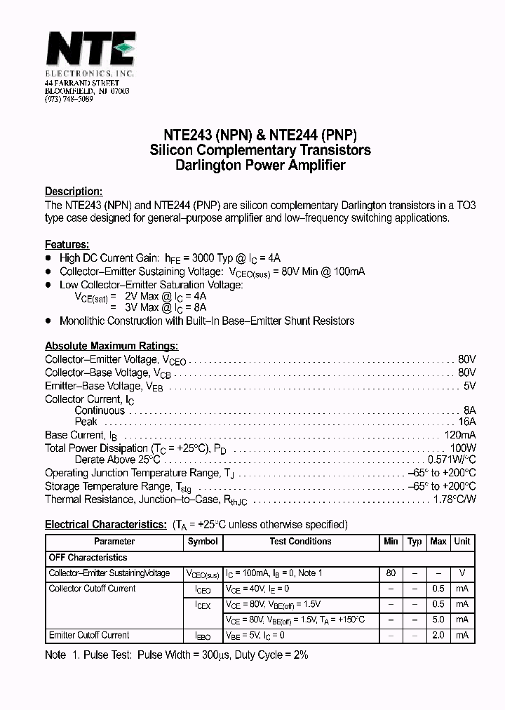 NTE244_1290608.PDF Datasheet