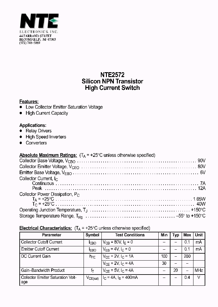 NTE2572_1290662.PDF Datasheet