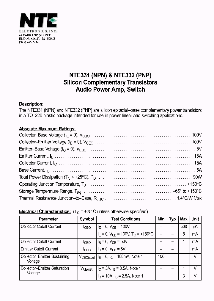 NTE332_1290848.PDF Datasheet