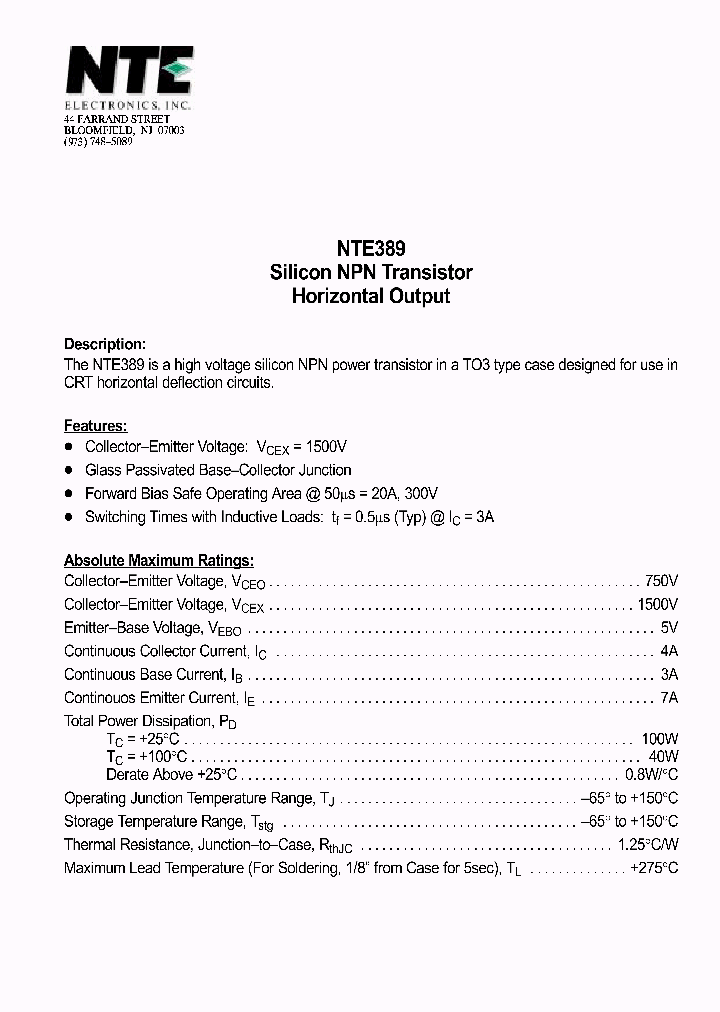 NTE389_1290894.PDF Datasheet