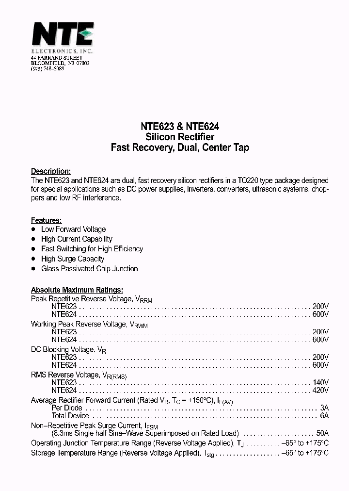 NTE624_1291140.PDF Datasheet