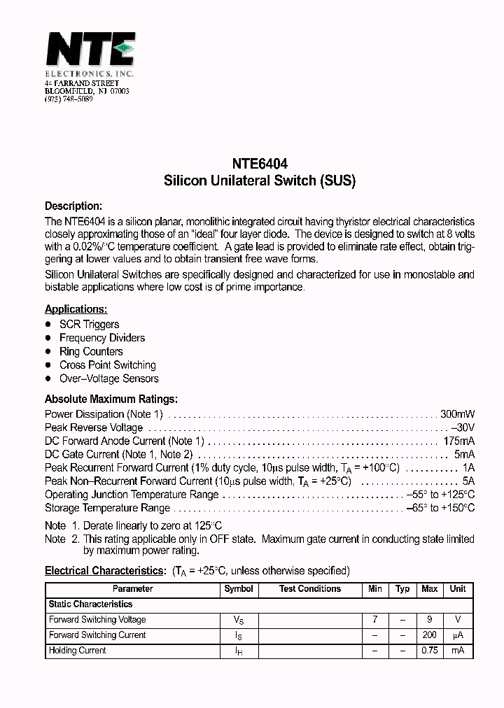 NTE6404_1291155.PDF Datasheet