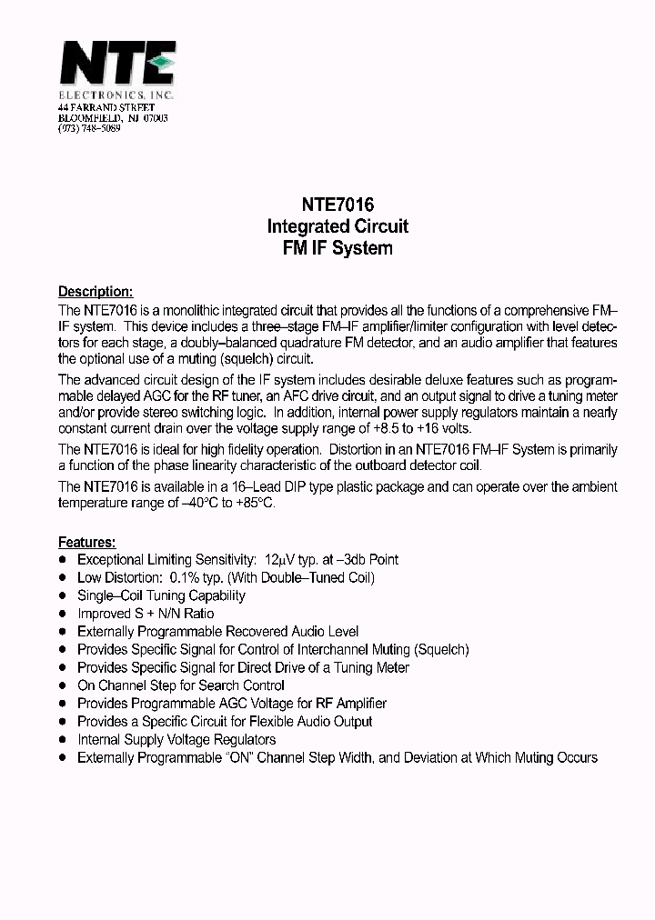 NTE7016_1291184.PDF Datasheet