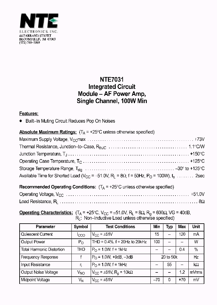 NTE7031_1291196.PDF Datasheet