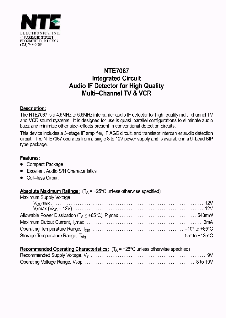 NTE7067_1291215.PDF Datasheet