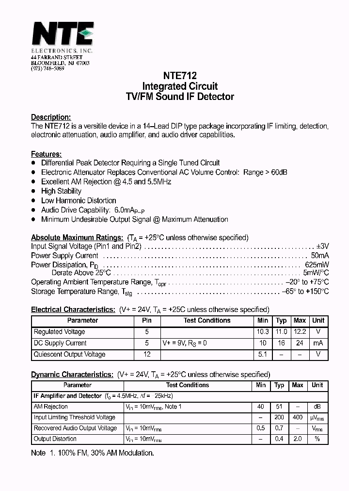 NTE712_1291254.PDF Datasheet