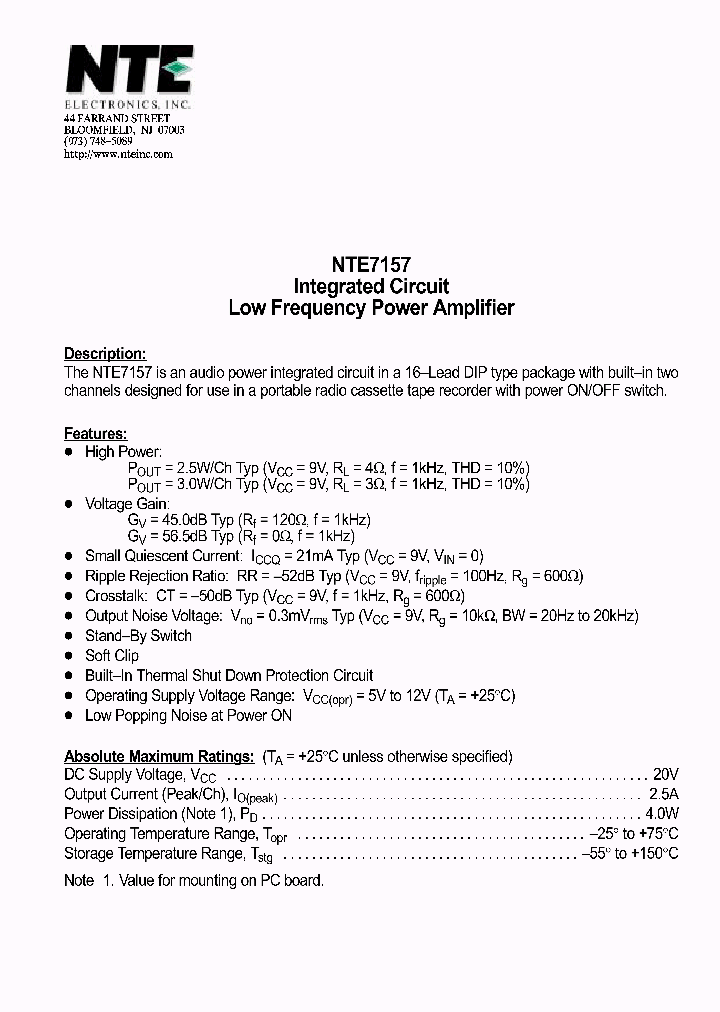 NTE7157_1291287.PDF Datasheet