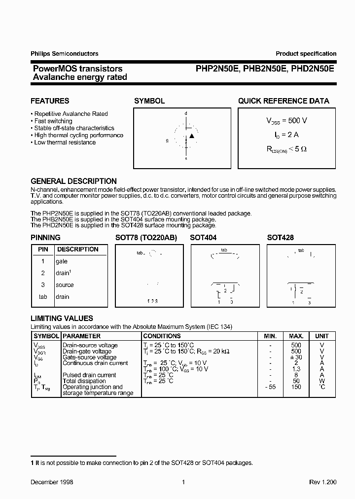 PHD2N50E_1140651.PDF Datasheet