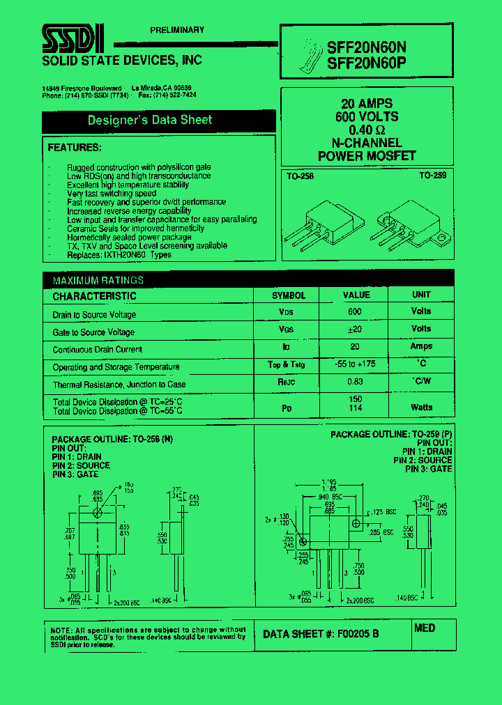 SFF20N60P_1307455.PDF Datasheet