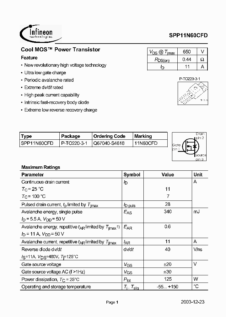 SPP11N60CFD_1315557.PDF Datasheet