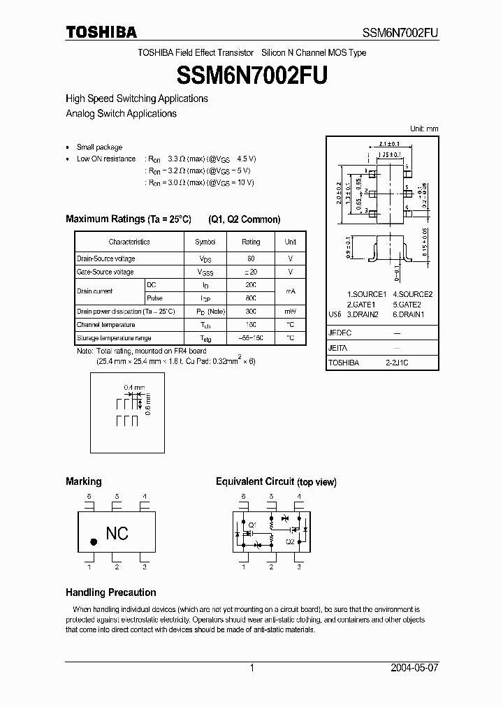 SSM6N7002FU_1316825.PDF Datasheet