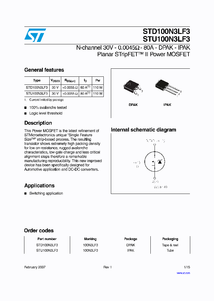 STD100N3LF3_1182480.PDF Datasheet