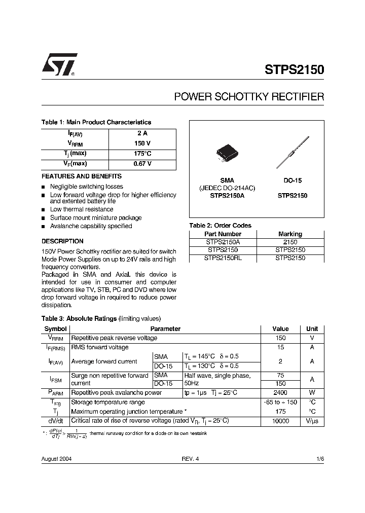 STPS2150RL_1319220.PDF Datasheet