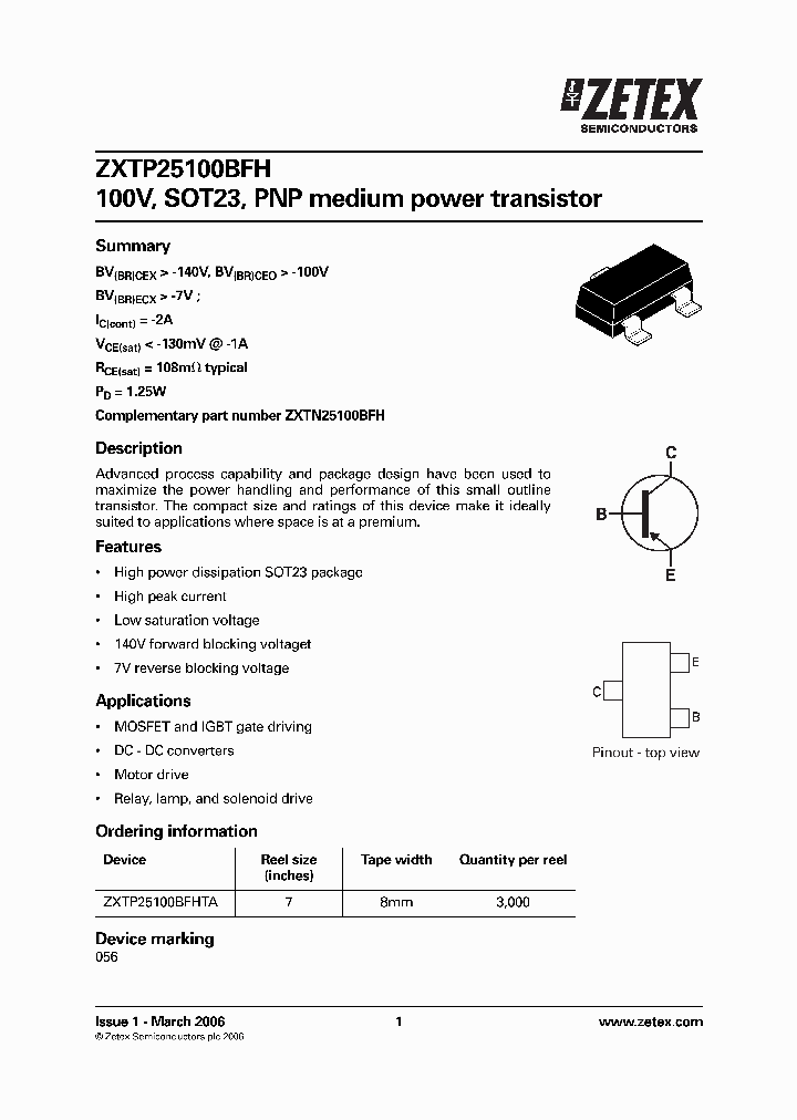 ZXTP25100BFHTA_1340069.PDF Datasheet