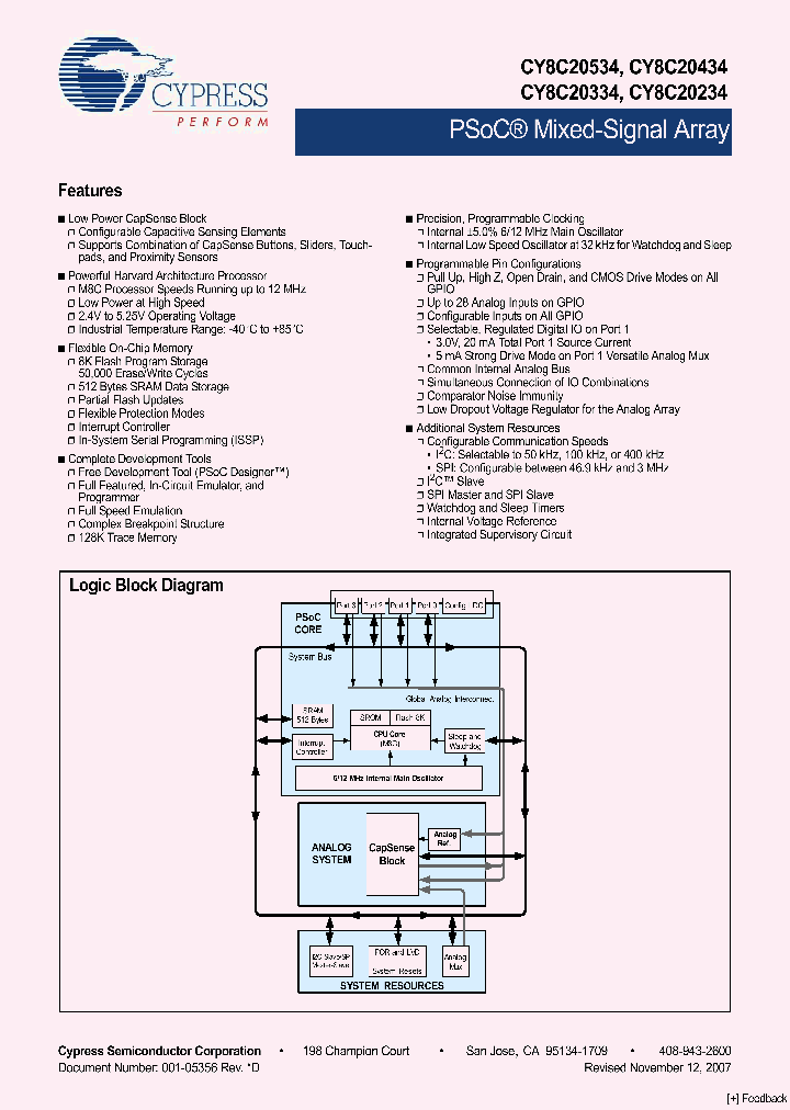 CY8C20434-12LKXI_4160108.PDF Datasheet